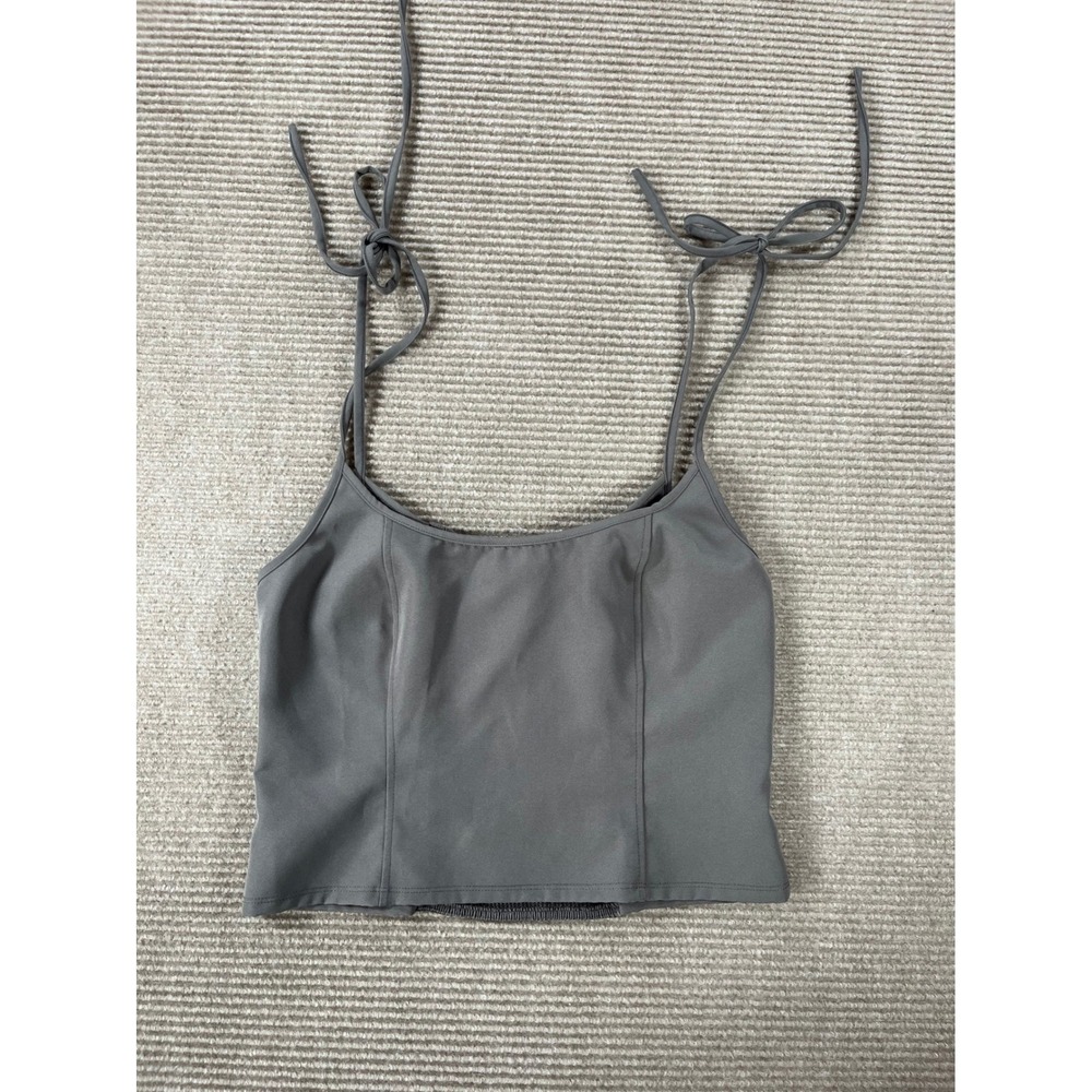Kendall & Kylie Women Gray Cropped Cami Top Tie Straps Smocked Back‎ Size M